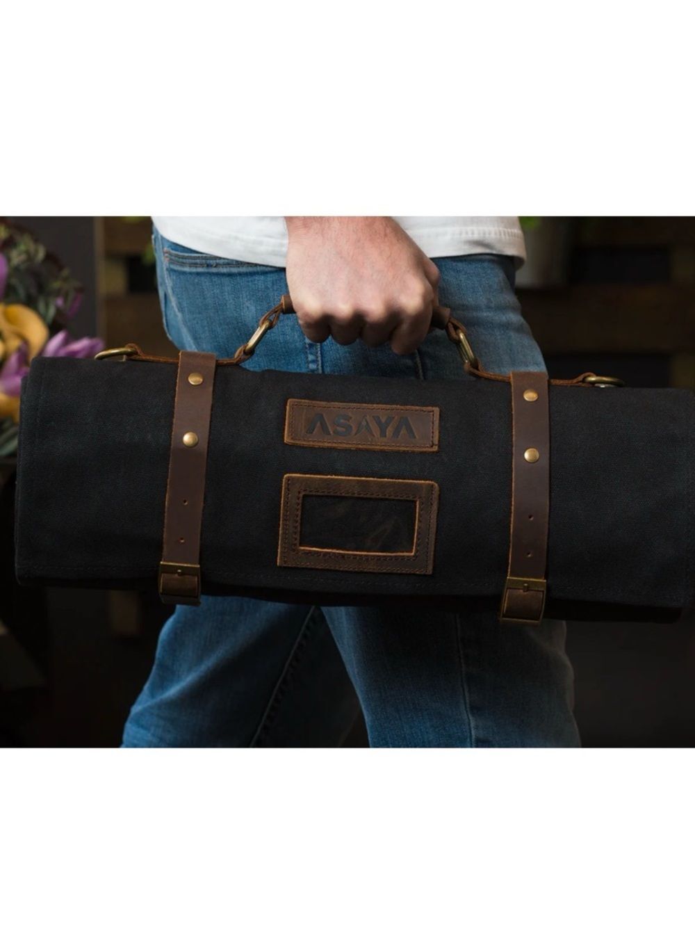 Asaya Chef Knife Roll Bag - 15 Slot Pockets for Knives and Kitchen Utensils